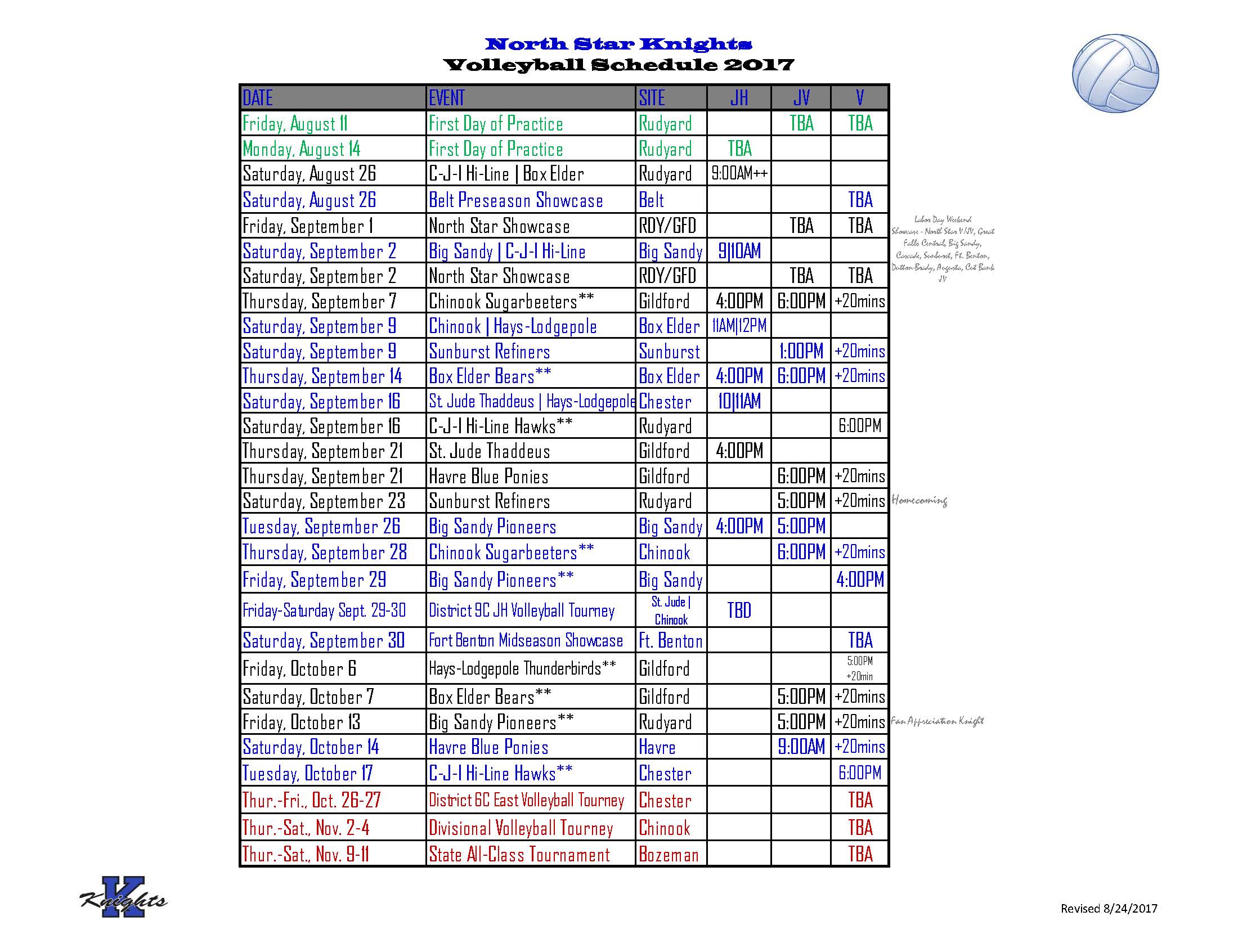 Volleyball Schedule 